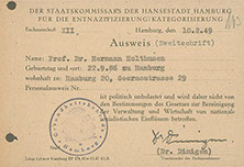 Staatskommissar für die Entnazifizierung v. 10.2.1949. Prof. Holthusen ist politisch unbelastet. 